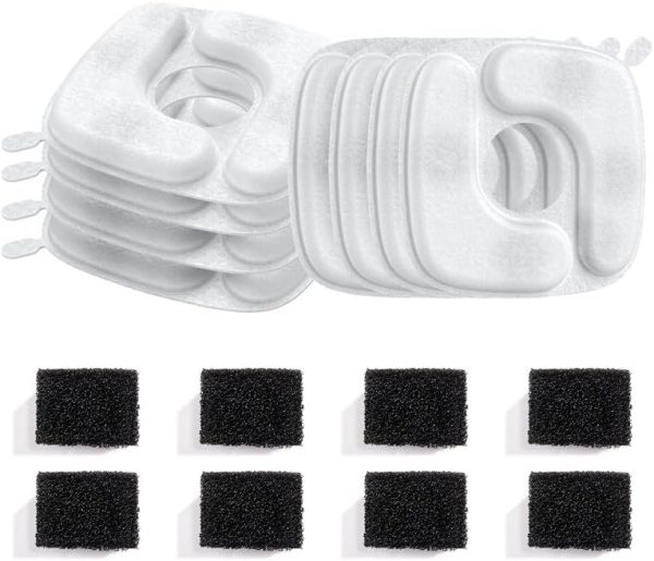 Veken 8 Pack Replacement Filters & 8 Pack Pre-Filter Sponges Set for 67oz, 95oz, 135oz Automatic Pet Fountain and 84oz Stainless Steel Cat Water Fountain Dog Water Dispenser